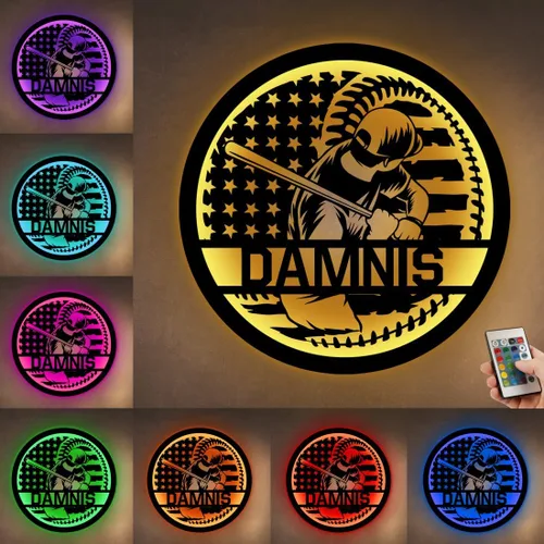 Miniatura 14 de Letrero de metal personalizado para jugador de béisbol con luz LED, nombre y número personalizado, arte de pared de béisbol, letrero de neón