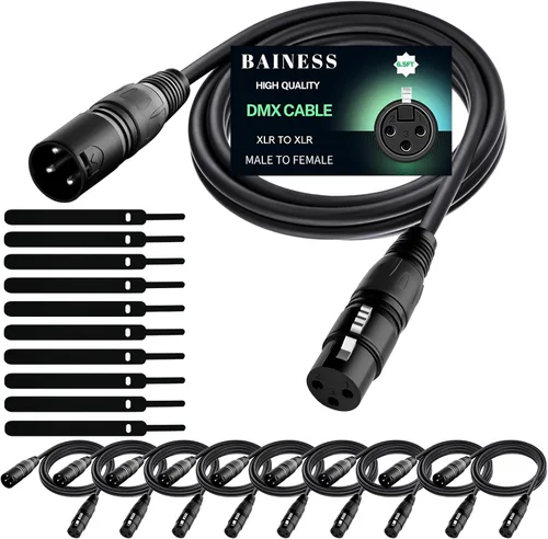 Miniatura 11 de Cable DMX flexible de 10 pies de señal XLR macho a hembra, cable DMX para iluminación de escenario, luces de DJ, cabezal móvil y accesorios LED par