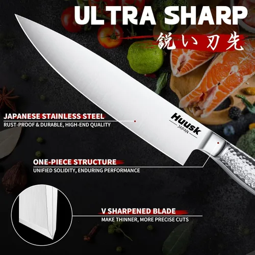 Miniatura 3 de Huusk Juego de cuchillos de cocina con bloque y afilador integrado, juego de 15 piezas de bloques de cuchillos de acero inoxidable japonés