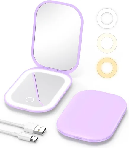 Miniatura 10 de Gospire Espejo compacto iluminado con luz y aumento 1X/3X, atenuación continua y luces ajustables de tres colores, batería recargable y espejo Negro