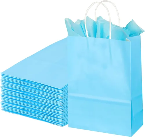 Miniatura 19 de BLEWINDZ 32 Bolsas Pequeñas de Papel para Regalos con Papel de Seda, Bolsas Amarillas para Obsequios de Fiesta con Asas, Bolsa de Golosinas de 8.7