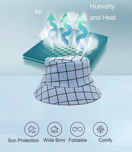 Miniatura 5 de Sombreros reversibles a cuadros para hombres y mujeres, para exteriores, primavera, verano, pesca, pescador, gorra de sol plegable
