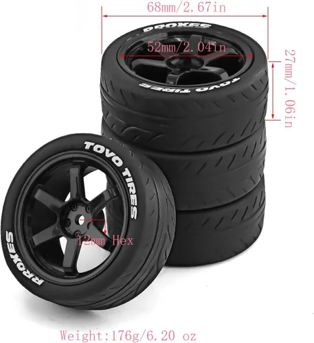 Miniatura 2 de Lifehead - Neumáticos y ruedas para 1/10 RC On-Road Touring Drift Car HSP Tamiya XV01 TT01 TT02 HPI Kyosho FAZER MK2/0.472 in Hex