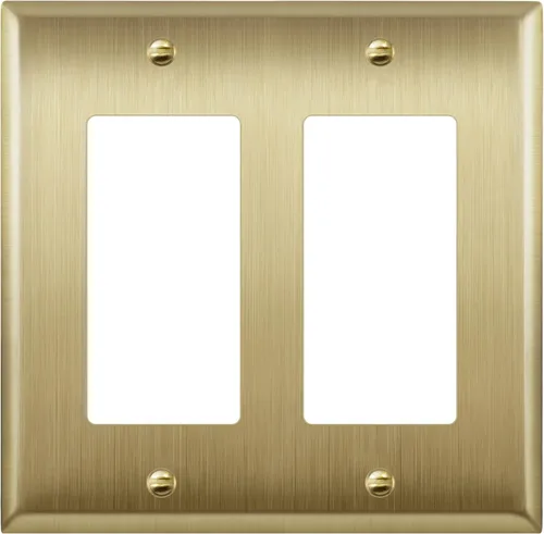 ENERLITES Placa de pared metálica decorativa para receptáculo o interruptor, acero inoxidable 201, resistente a la corrosión, tamaño 2-Gang 4.50" x
