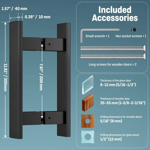 Miniatura 3 de Ranbo Manija de puerta estilo escalera de 12 pulgadas, CTC de 7.874 in, acero inoxidable 304 de 0.047 in de grosor, se adapta a puertas de vidrio