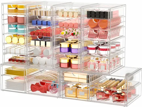 Miniatura 10 de caktraie - Organizador de maquillaje acrílico versátil, organizador de cajones - Almacenamiento de escritorio transparente para cosméticos