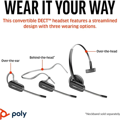Miniatura 2 de POLY CS540 Auriculares inalámbricos DECT (Plantronics) – Mono (un oído) Convertible (3 estilos de uso) – Se conecta al teléfono de escritorio