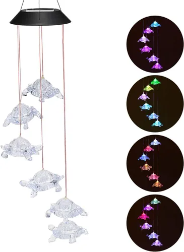 Miniatura 5 de Candelabro de campanillas de viento, lámpara colgante de tortugas solares, luz colgante de carillón de viento IP44 impermeable mixcolor intermitente