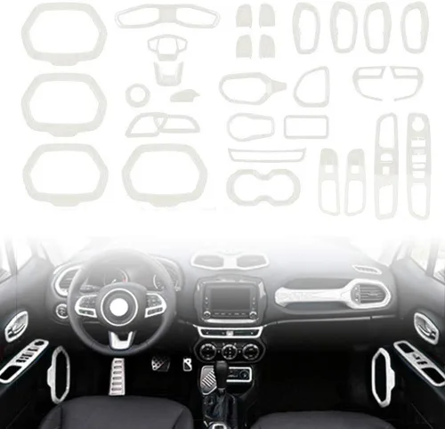 Miniatura 11 de Juego de 31 piezas de decoración interior de automóvil, accesorios de decoración para Jeep Renegade 2015-2018 (negro)