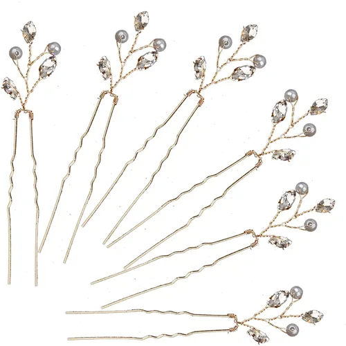 Miniatura 9 de 3 pinzas para el cabello de hoja dorada y perlas de cristal blancas para niñas y mujeres, damas de honor y niñas de flores, pinzas para el cabello