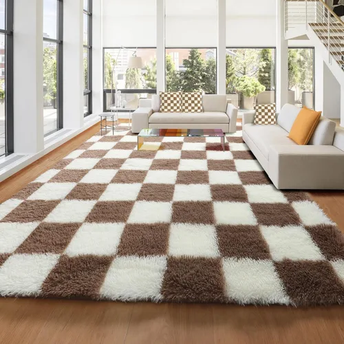 Miniatura 27 de KICMOR - Tapete a cuadros afelpado, peludo, mullido, color beige y blanco crema, pequeño, de 2 x 3 pies, para dormitorio, sala, junto a la cama