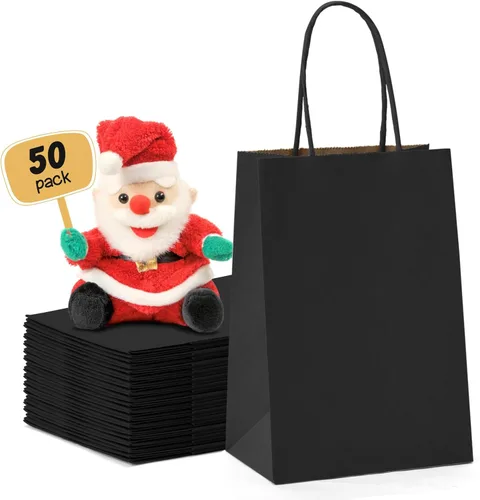 Miniatura 25 de METRONIC Bolsas de papel marrón de 10 x 5 x 13 pulgadas, 50 unidades, bolsas de regalo de papel kraft de tamaño mediano con asas, bolsa de papel