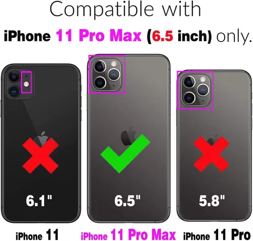 Miniatura 2 de Funda de teléfono para iPhone 11 Pro Max 6.5 con protector de pantalla de vidrio templado y funda de cuero con tapa para tarjetero, accesorios