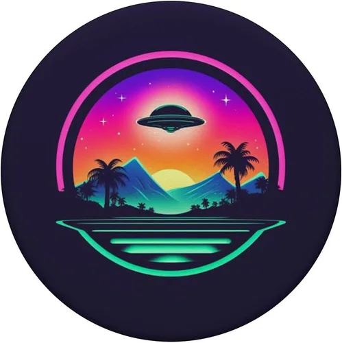 Miniatura 3 de Retro UFO Alien Landscape Synthwave Estético UAP PopSockets Intercambiable PopGrip