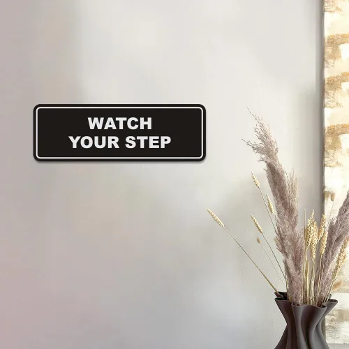 Miniatura 7 de Signs ByLITA Letrero estándar para pared o puerta con texto en inglés «Watch Your Step», señalización de salud y seguridad (negro), mediano