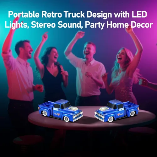 Miniatura 4 de WSTER Altavoz Bluetooth retro para auto, altavoces Bluetooth portátiles con radio FM, emparejamiento estéreo TWS, luces LED de fiesta, reproducción