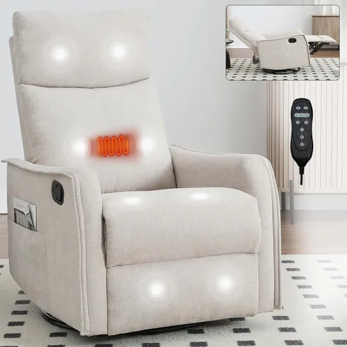 Recliner Chair, Swivel Fabric Massage Rocker Recliner Chair for Adults, Manual Nursery Chair Glider Recliner with Massage and Heat for Living Room