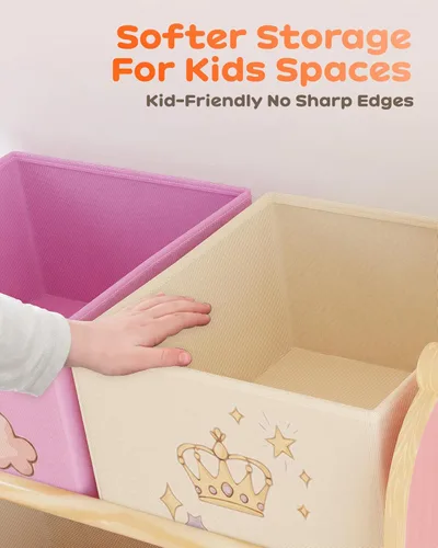 Miniatura 4 de Organizador de almacenamiento de juguetes con 3 estantes y 9 contenedores, estantería de castillo rosa y estantería para niños, estante de juguetes
