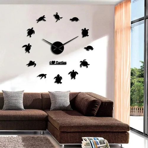 Miniatura 5 de The Geeky Days I Love Turtles DIY Sticker Wall Art - Reloj de pared gigante decorativo, silueta de tortugas marinas, decoración de playa, animales