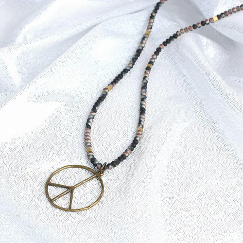 Miniatura 3 de KELITCH - Collar clásico con dije de signo de paz, de hippie, de amor, con cuentas de cristal esmerilado