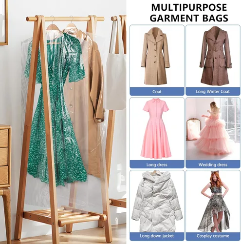 Miniatura 5 de Paquete de 50 bolsas de plástico extralargas de 72 pulgadas para ropa, a prueba de polvo, fundas de plástico transparente para colgar ropa, bolsas