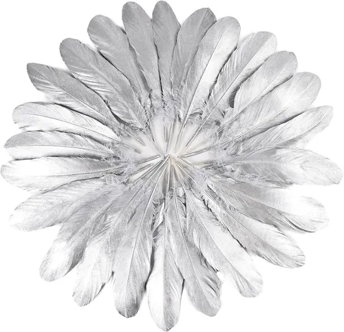 Miniatura 26 de FeelfunFeather 120 piezas de plumas de ganso gris natural de 6-8 Pulgadas 15-20cm, plumas decorativas a granel para manualidades DIY, cosplay