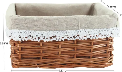 Miniatura 6 de KINGWILLOW Cesta de almacenamiento de mimbre con forro, 3 unidades, cesta rectangular hecha a mano de sauce pequeña para artículos diversos