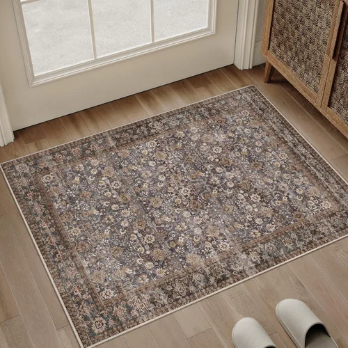 Miniatura 49 de HUGEAR 8x10 Alfombras lavables a máquina color marrón para pasillo, alfombra grande de área interior, alfombra de acento floral, alfombra de pelo