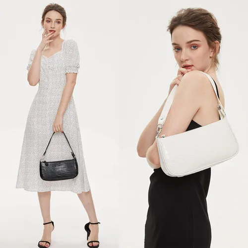 Miniatura 3 de Bolsos de hombro pequeños para mujer, estilo retro, clásico, bolso de mano con patrón de cocodrilo