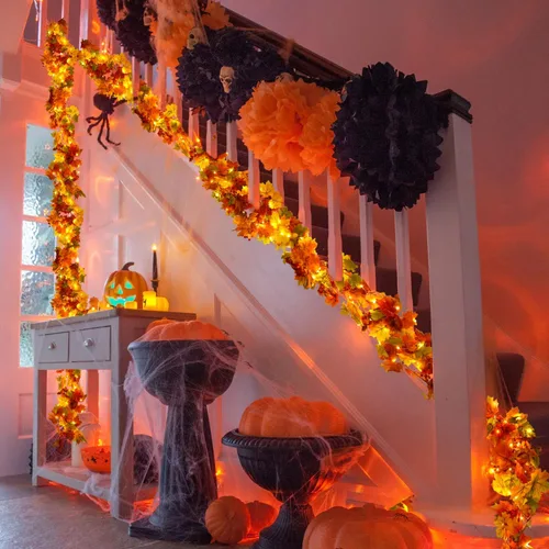 Miniatura 4 de RECUTMS Guirnalda de arce artificial, hojas de otoño, planta de plástico sintético para interiores, hogar, boda, jardín, hotel, cosecha de otoño
