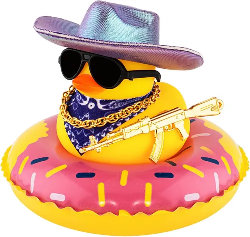 Miniatura 15 de wonuu Decoración de fiesta de pato de goma para automóvil, sombrero de vaquero espacial con purpurina brillante, accesorios para tablero