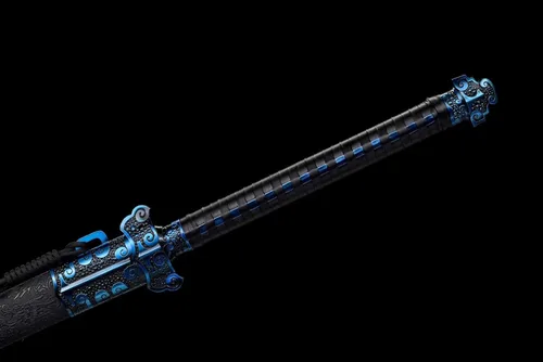Miniatura 5 de Espada china de acero de alto carbono SJ SHI JIAN dinastía Tang Dao hoja recta con patrón de dragón funda Azul