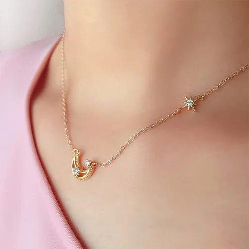 Miniatura 6 de Collar para mujer, collar con dije delicado de moda, luna, estrella, planeta, mariposa, cola de sirena y corazón, collar de cadena, regalo