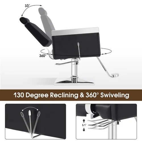 Miniatura 6 de BarberPub Clásico Recline Silla de peluquero hidráulica Salón Spa Silla de peluquería Equipo de belleza de peluquería 3018 (negro)