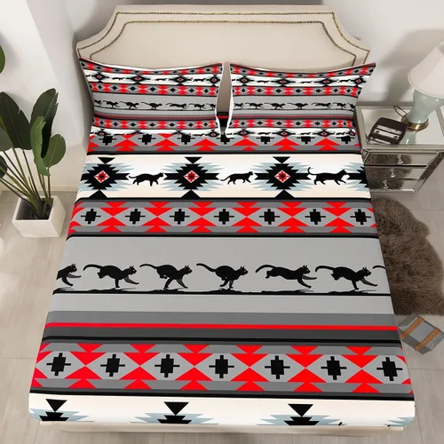 Miniatura 8 de Juego de sábanas bajeras de canguro para niños y niñas, sábanas aztecas nativas del suroeste, decoración de ropa de cama de tribu bohemia