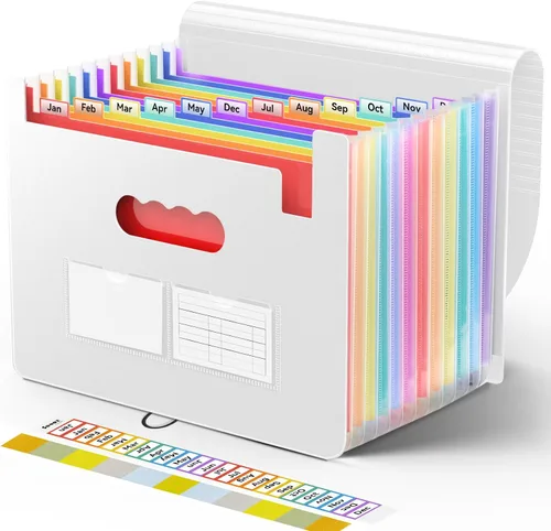 Miniatura 10 de Sooez - Organizador de archivos de acordeón, carpeta expandible con 13 bolsillos, organizador portátil mensual para papel, facturas, impuestos
