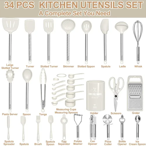 Miniatura 2 de Juego de Utensilios de Cocina - Umite Chef 34 Piezas Juego de Utensilios de Cocina de Silicona para Utensilios de Cocina Antiadherentes - Juego