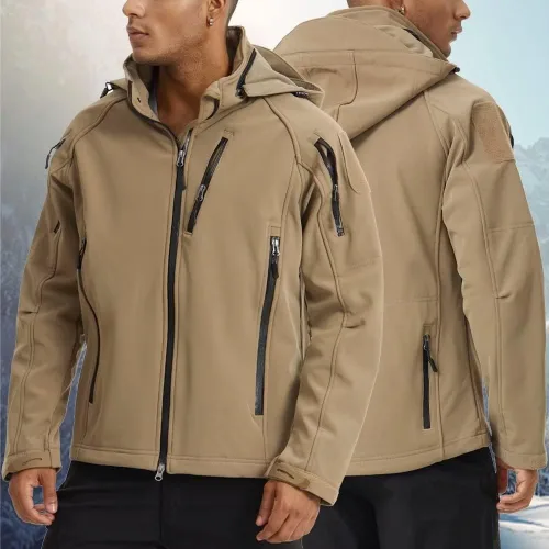 Miniatura 2 de MAGCOMSEN Abrigos de invierno para hombre, 8 bolsillos, con capucha, resistente al agua y al viento, chaqueta táctica Softshell