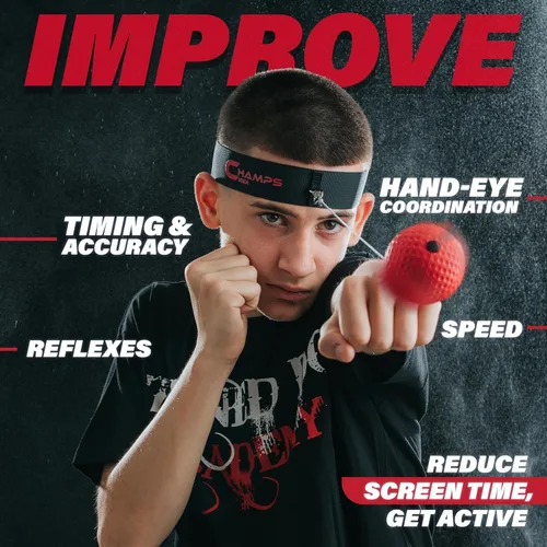 Miniatura 2 de Champs MMA Boxing Reflex Ball Set with Punch Counter App – Hand-Eye Coordination & Speed Training Kit