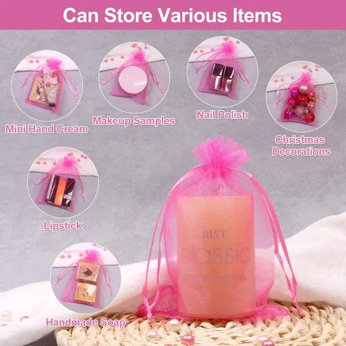 Miniatura 4 de 100 unidades 4 x 6 pulgadas sheer cordón organza bolsas Sumdirect joyería, bodas y fiestas de navidad favor bolsas de regalo, Hot Pink, 4 x 6 Rosa