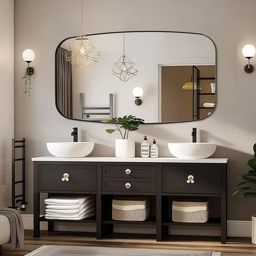 Miniatura 82 de ANDY STAR Espejo de baño de níquel cepillado, espejo ovalado de 20 x 30 pulgadas para baño, espejo oblongo de níquel cepillado con marco de metal