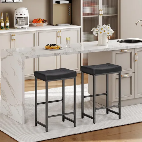 Miniatura 2 de HOOBRO Taburetes de Bar, Taburetes de Silla de Montar de 25.4", Taburetes con Tapicería de PU, Taburetes de Altura de Mostrador con Reposapiés