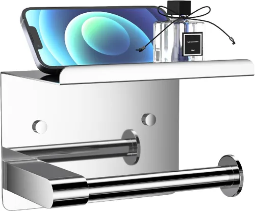 Miniatura 10 de GLNLQ Soporte de papel higiénico negro mate con estante, se adapta a Mega Rollos, acero inoxidable a prueba de óxido, soporte de rollo de papel
