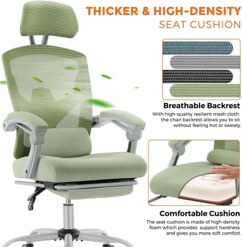 Miniatura 3 de Silla ergonómica de escritorio para computadora de oficina con almohada lumbar y reposapiés retráctil, sillones giratorios de malla con respaldo