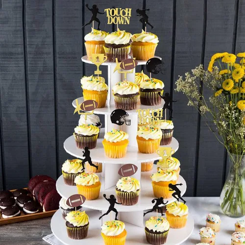 Miniatura 6 de 36 piezas de adornos para cupcakes de pelota de rugby, trofeo de fútbol americano, selecciones de cupcakes de fútbol americano, decoración