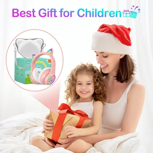 Miniatura 6 de LOBKIN - Auriculares Bluetooth 5.4 para niños con estuche - Orejas de gato plegables con luz LED RGB ajustables y supraaurales, soporte para modo