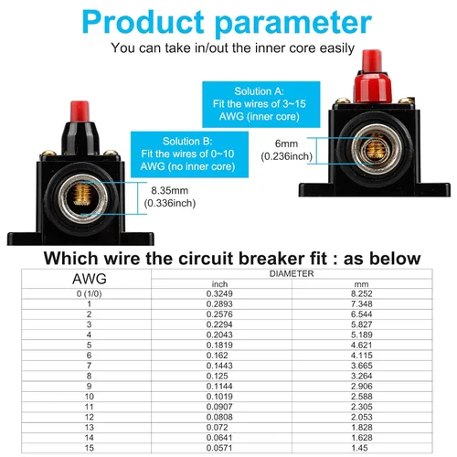 Miniatura 5 de Interruptor de circuito de 100 amperios para audio, portafusibles de 12 V-24 V CC, interruptor de circuito de 20-300 A, interruptor de circuito