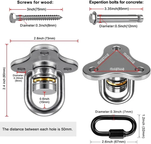 Miniatura 7 de SELEWARE Gancho giratorio de alta resistencia, gancho giratorio de 360 grados con mosquetón, accesorios de columpio para interiores y exteriores
