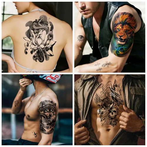 Miniatura 4 de 36 hojas de tatuajes temporales para hombres, mujeres y adultos, 12 hojas de gran tamaño, 3D, media manga, tatuajes falsos negros, tatuajes