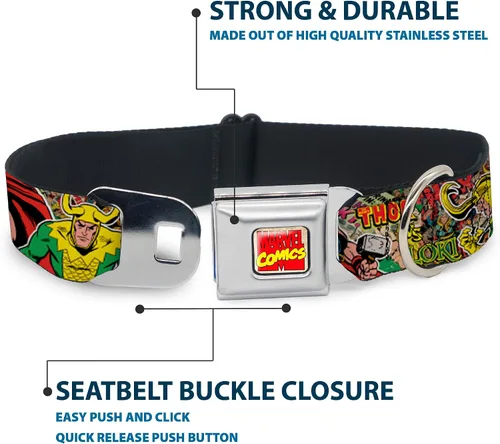 Miniatura 4 de Buckle-Down Collar de perro con hebilla de cinturón de seguridad, postura de Thor & Loki/cómics retro apilado, 1 pulgada de ancho, se adapta a